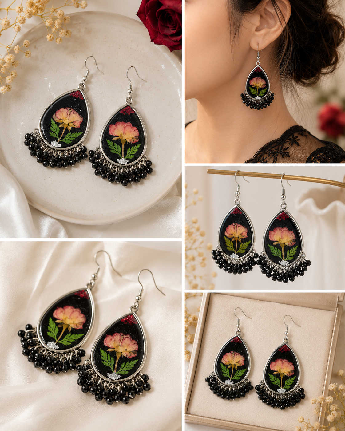 Black Rose Resin Earrings 🖤🌹