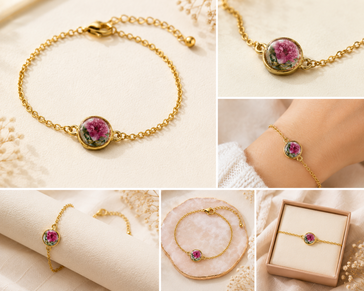Gold Base Resin Bracelet with Purple Mini Flower – Signature Handcrafted Design