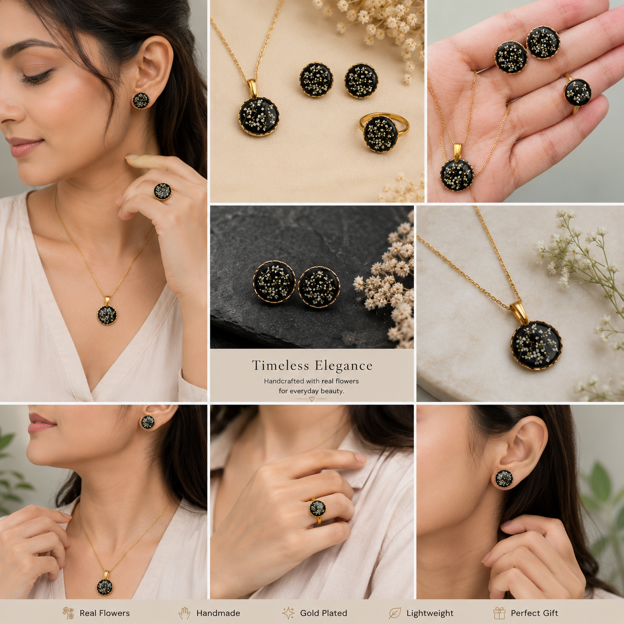 Handcrafted White Analace Floral Resin Jewelry Set