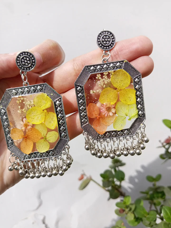 Handcrafted Resin Hydrangea Silver Earrings