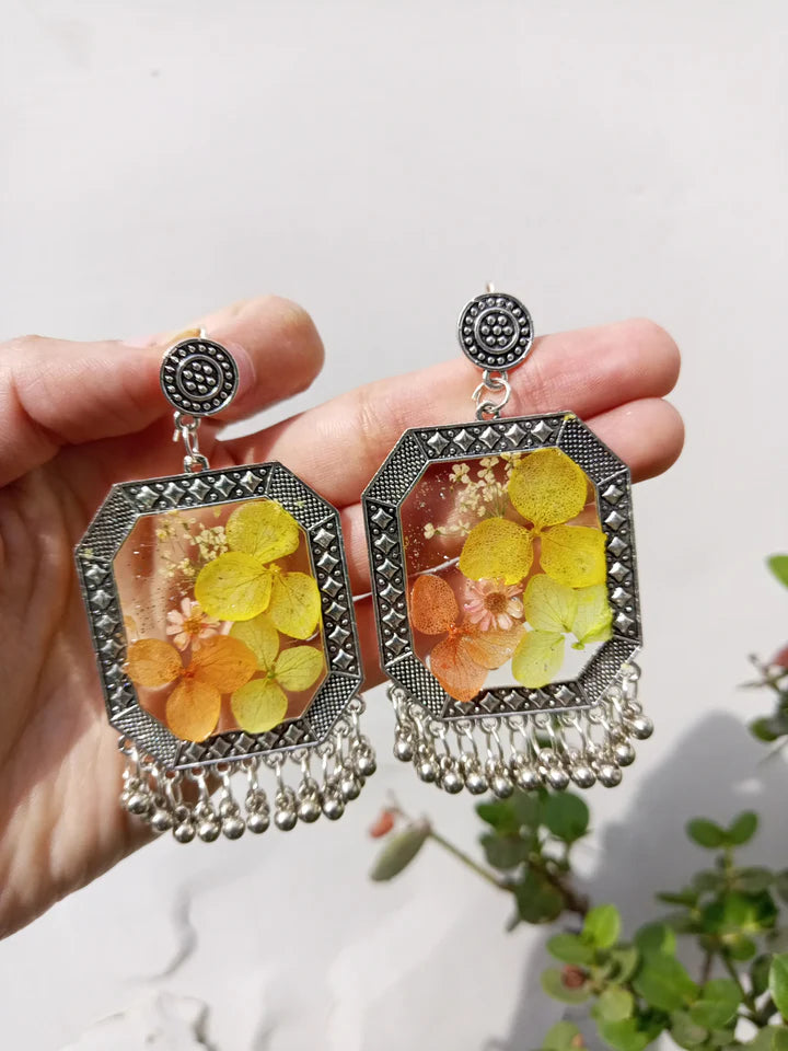 Handcrafted Resin Hydrangea Silver Earrings