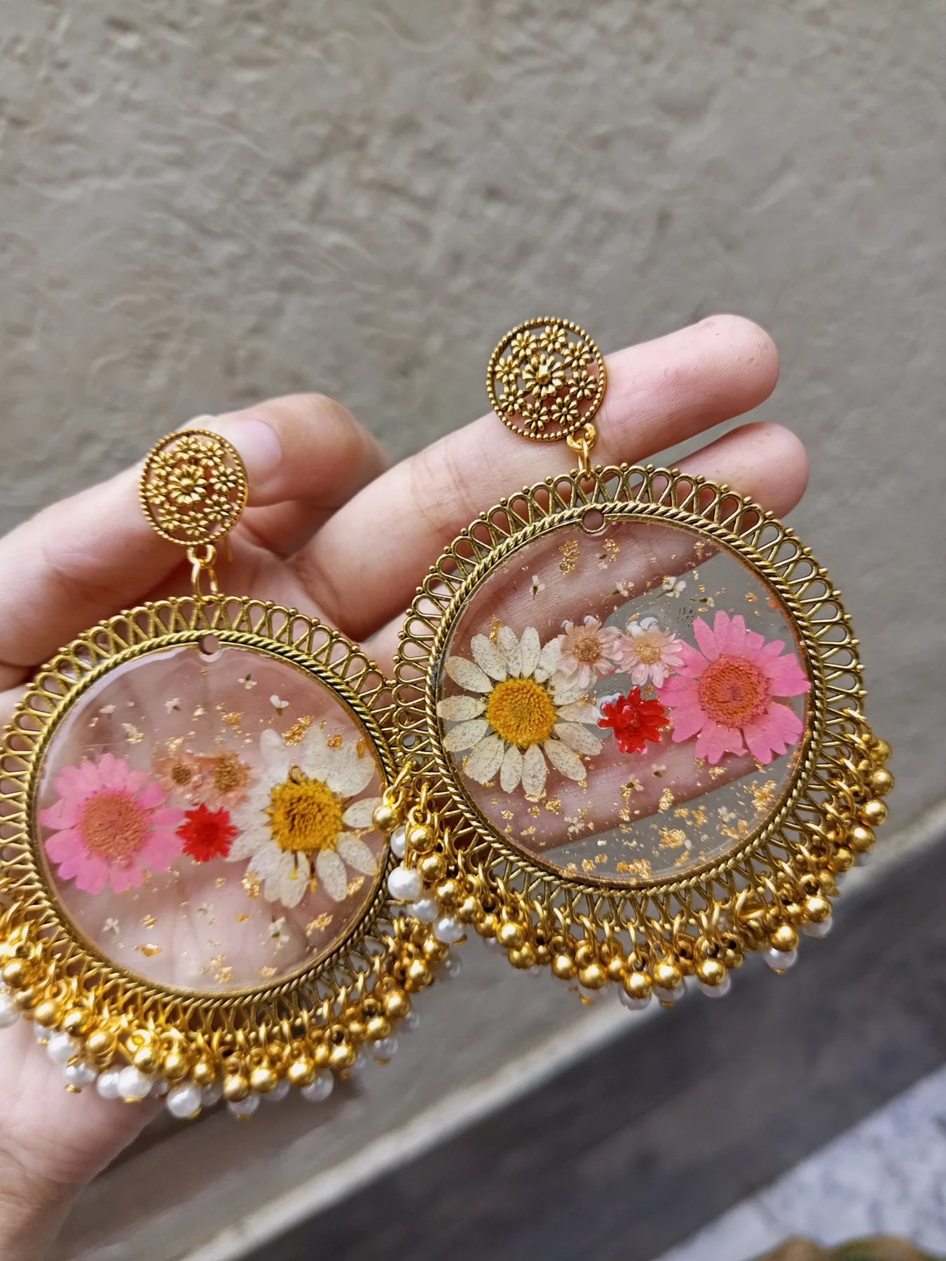 Fresh Petal Pendent with Chain and Jhumka Set