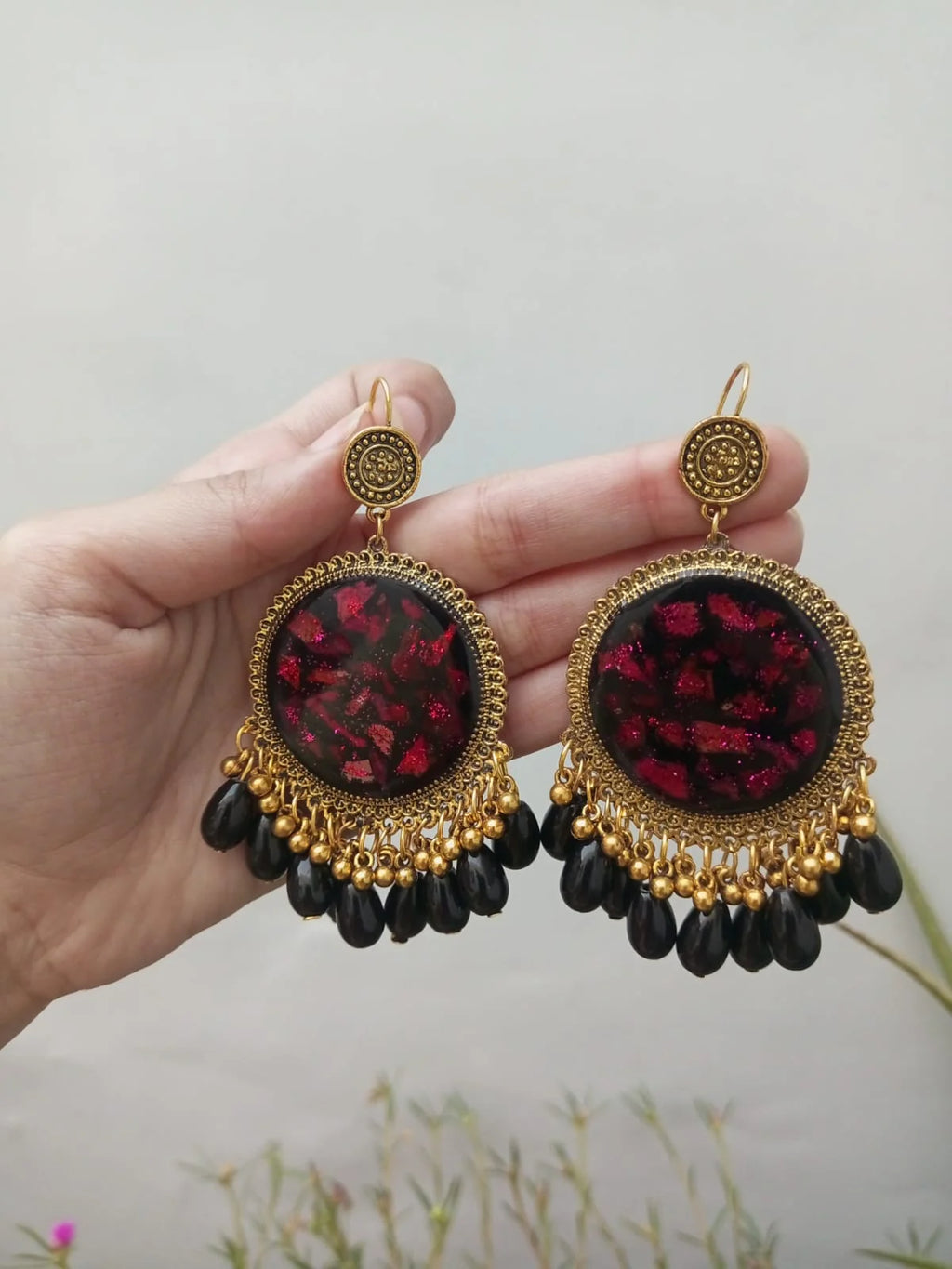 Handcrafted Rose Crush Flower Statement Earrings