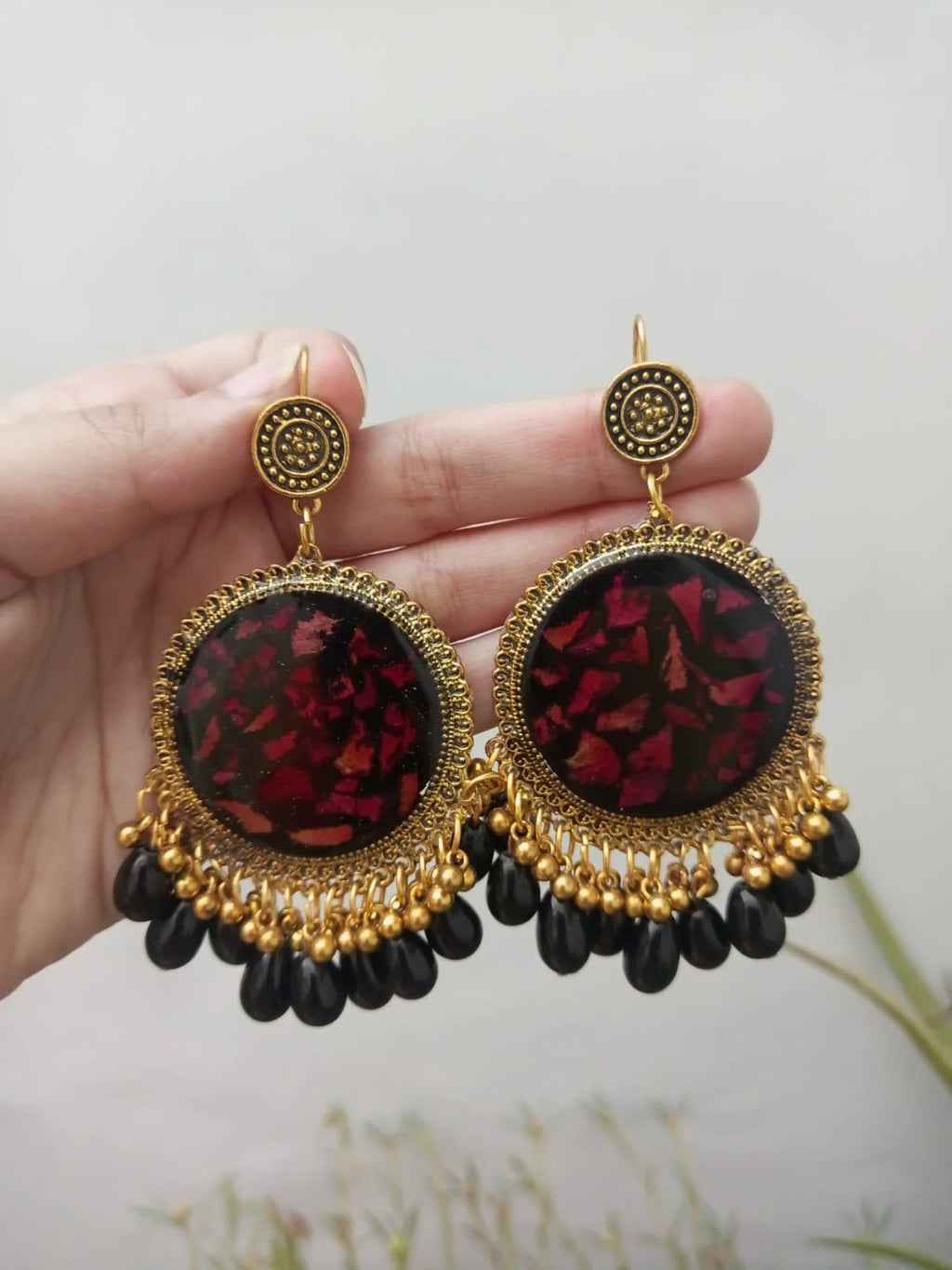 Handcrafted Rose Crush Flower Statement Earrings