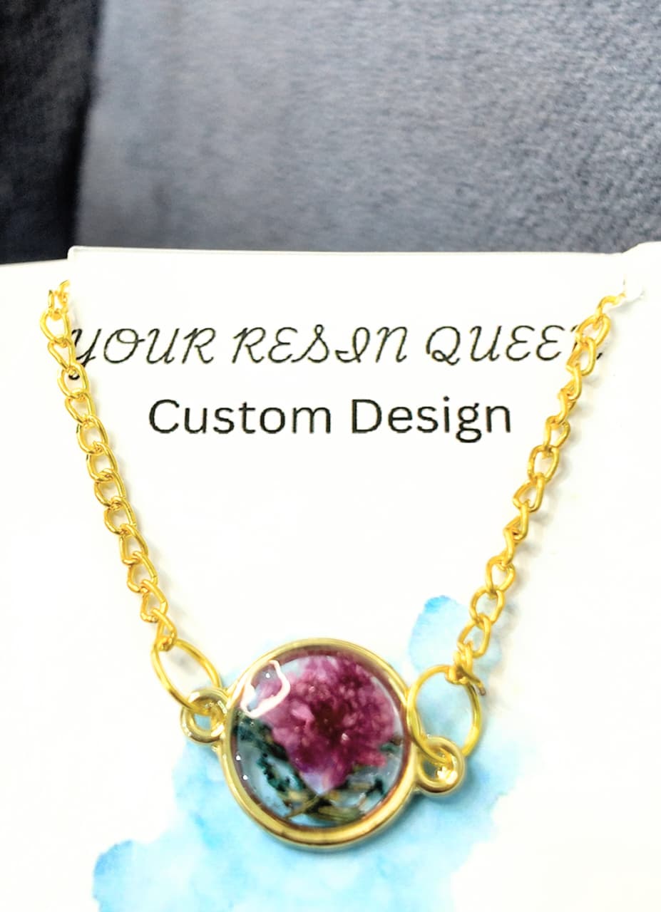Gold Base Resin Bracelet with Purple Mini Flower – Signature Handcrafted Design