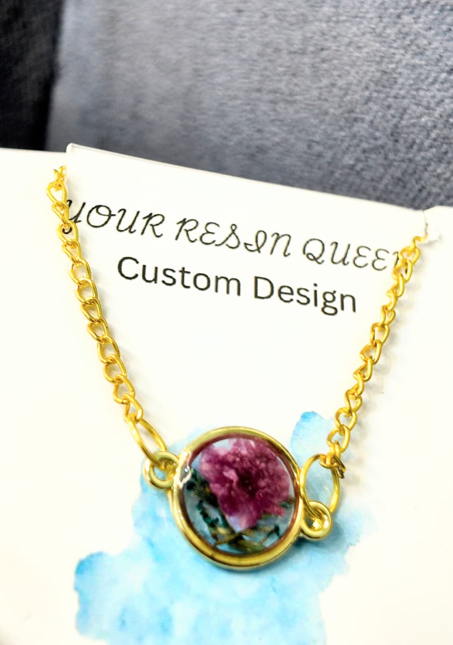 Gold Base Resin Bracelet with Purple Mini Flower – Signature Handcrafted Design